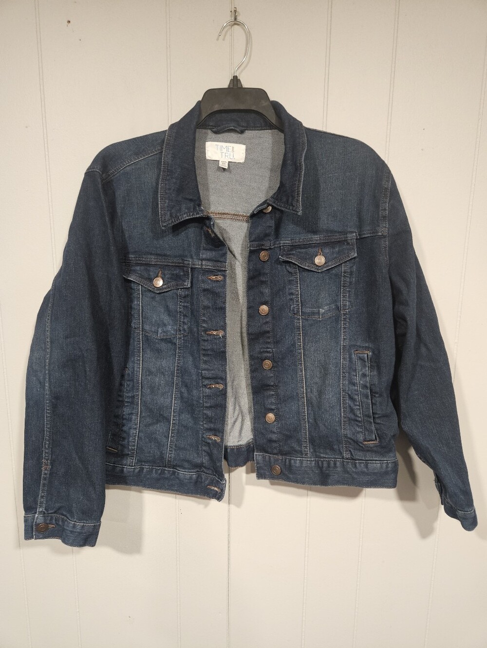 Time and Tru Women's Blue Denim Jean Jacket 3XL (22) Stretch Casual Dark Wash